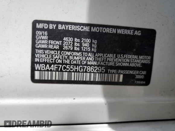 2017 BMW 4 Series 430i z VIN WBA4F7C55HG786295, wystawiony jako Copart lot #53821775 z przebiegiem Nie podano mil oraz Tytuł czysty. Historia ofert i sprzedaży dostępna na DreamBid. Obrazek 13.