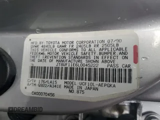 1990 Lexus LS z VIN JT8UF11E6L0045222, wystawiony jako Copart lot #78220434 z przebiegiem 282 449 mil mil oraz Tytuł czysty. Historia ofert i sprzedaży dostępna na DreamBid. Obrazek 12.