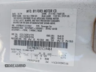 2020 Ford Mustang EcoBoost with VIN 1FATP8UH1L5114464, listed as a IAAI auction lot 41611456 with Not Provided miles and . Bid and sale history available at DreamBid. Image 9.