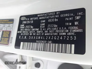 2018 Kia Optima SX with VIN 5XXGW4L2XJG247253, listed as a IAAI auction lot 42236935 with 40,737 mi miles and . Bid and sale history available at DreamBid. Image 9.