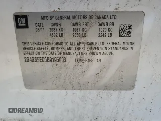 2011 Buick Regal CXL RL4 z VIN 2G4GS5EC6B9195003, wystawiony jako Copart lot #70007354 z przebiegiem 180 649 mil mil oraz Szkoda całkowita • Salvage title. Historia ofert i sprzedaży dostępna na DreamBid. Obrazek 12.