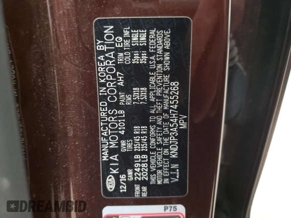 2017 Kia Soul + with VIN KNDJP3A54H7455268, listed as a Copart auction lot 54220355 with 74,772 mi miles and Clean Title. Bid and sale history available at carsss.com. Image 13.