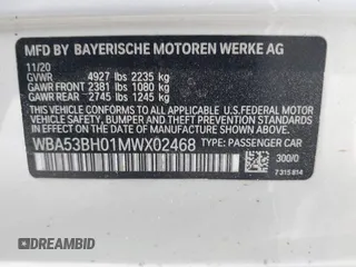 2021 BMW 5 Series 530i with VIN WBA53BH01MWX02468, listed as a IAAI auction lot 42115308 with 26,649 mi miles and . Bid and sale history available at DreamBid. Image 9.
