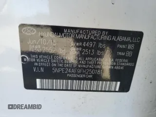 2015 Hyundai Sonata SE z VIN 5NPE24AF9FH250181, wystawiony jako Copart lot #51428235 z przebiegiem 120 251 mil mil oraz Szkoda całkowita • Salvage title. Historia ofert i sprzedaży dostępna na DreamBid. Obrazek 15.