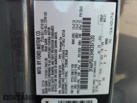 2017 Ford Fusion Hybrid SE с VIN 3FA6P0LU3HR287520, выставлен на аукционе Copart как лот 63519315 с пробегом 101 156 миль миль и Списание • Salvage title. История ставок и продаж доступна на DreamBid. Изображение 13.