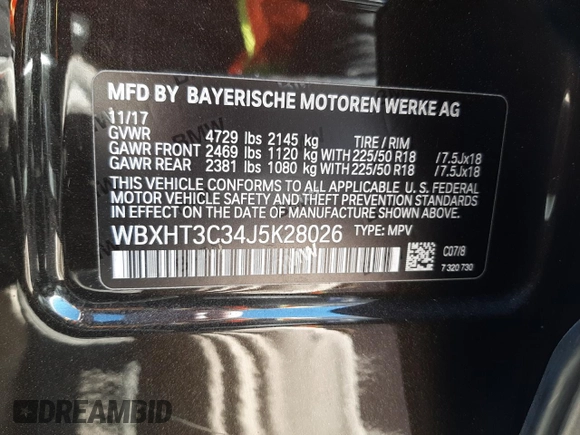 2018 BMW X1 xDrive28i with VIN WBXHT3C34J5K28026, listed as a Copart auction lot 73421382 with 54,327 mi miles. Bid and sale history available at carsss.com. Image 12.