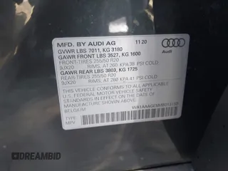 2021 Audi e-tron Premium with VIN WA1AAAGE5MB013159, listed as a IAAI auction lot 41875335 with 46,471 mi miles. Bid and sale history available at carsss.com. Image 9.