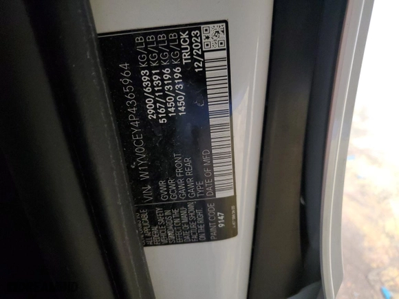 2023 Mercedes-Benz Metris Cargo Van with VIN W1YV0CEY4P4365964, listed as a Copart auction lot 45358325 with 4,525 mi miles and Salvage Title. Bid and sale history available at carsss.com. Image 12.