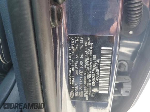 2022 Hyundai Venue Limited с VIN KMHRC8A37NU153198, выставлен на аукционе Copart как лот 61945455 с пробегом 33 185 миль миль и Списание • Salvage title. История ставок и продаж доступна на DreamBid. Изображение 13.