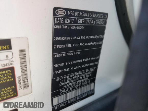 2017 Land Rover Range Rover Sport SE с VIN SALWG2FV9HA146819, выставлен на аукционе Copart как лот 45926055 с пробегом 72 257 миль миль и Списание • Salvage title. История ставок и продаж доступна на DreamBid. Изображение 13.