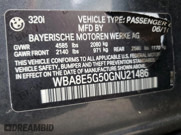 2016 BMW 3 Series 320i xDrive с VIN WBA8E5G50GNU21486, выставлен на аукционе Copart как лот 52612825 с пробегом 74 367 миль миль и Списание • Salvage title. История ставок и продаж доступна на DreamBid. Изображение 12.
