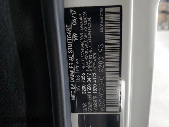 2017 Mercedes-Benz G with VIN WDCYC7DF0HX280193, listed as a Copart auction lot 54972015 with 81,224 mi miles and Salvage Title. Bid and sale history available at carsss.com. Image 12.
