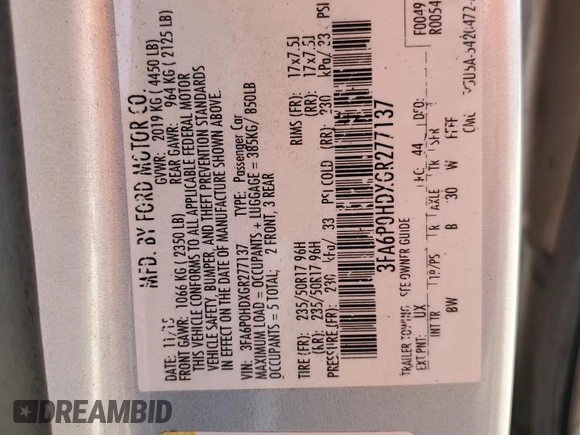 2016 Ford Fusion SE with VIN 3FA6P0HDXGR277137, listed as a Copart auction lot 47808805 with 103,660 mi miles and Salvage Title. Bid and sale history available at DreamBid. Image 13.