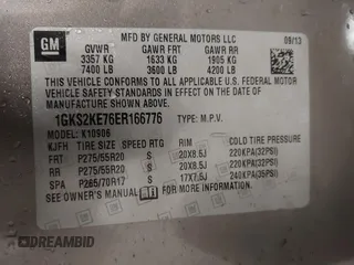 2014 GMC Yukon XL SLT with VIN 1GKS2KE76ER166776, listed as a IAAI auction lot 41056887 with 206,773 mi miles. Bid and sale history available at carsss.com. Image 9.