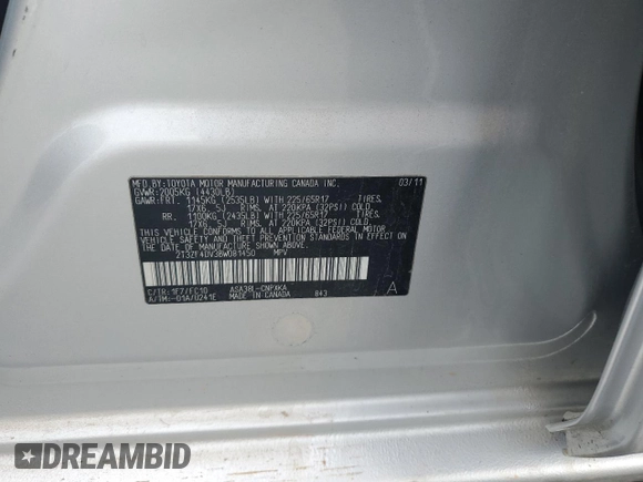 2011 Toyota RAV4 with VIN 2T3ZF4DV3BW081450, listed as a Copart auction lot 50190655 with 116,425 mi miles and Salvage Title. Bid and sale history available at carsss.com. Image 13.