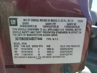 2004 Pontiac Aztek z VIN 3G7DB03E34S577444, wystawiony jako Copart lot #54052675 z przebiegiem 171 851 mil mil oraz Szkoda całkowita • Salvage title. Historia ofert i sprzedaży dostępna na DreamBid. Obrazek 12.