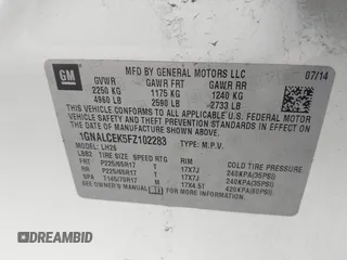 2015 Chevrolet Equinox LT with VIN 1GNALCEK5FZ102283, listed as a IAAI auction lot 42000902 with 300,059 mi miles. Bid and sale history available at carsss.com. Image 9.