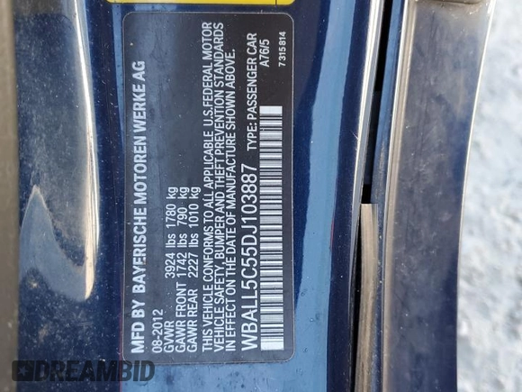 2013 BMW Z4 sDrive28i with VIN WBALL5C55DJ103887, listed as a Copart auction lot 85495214 with 115,860 mi miles and Salvage Title. Bid and sale history available at carsss.com. Image 12.