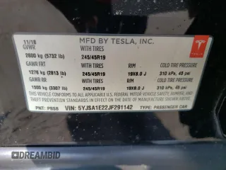 2018 Tesla Model S 75D with VIN 5YJSA1E22JF291142, listed as a Copart auction lot 65682055 with 126,212 mi miles and Salvage title. Bid and sale history available at DreamBid. Image 12.