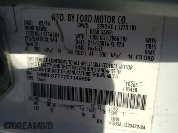 2014 Ford Transit Connect XLT с VIN NM0LS7F77E1149699, выставлен на аукционе Copart как лот 57889125 с пробегом 351 827 миль миль и Чистый • Clean title. История ставок и продаж доступна на DreamBid. Изображение 13.