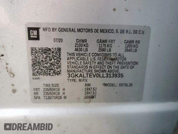 2020 GMC Terrain SLE with VIN 3GKALTEV0LL313935, listed as a Copart auction lot 46490145 with 81,158 mi miles and Salvage Title. Bid and sale history available at carsss.com. Image 14.