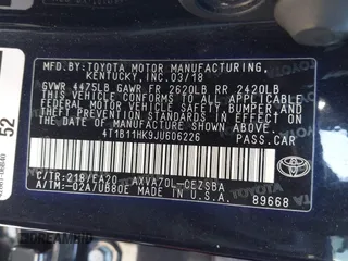 2018 Toyota Camry LE with VIN 4T1B11HK9JU606226, listed as a IAAI auction lot 41860788 with 95,168 mi miles. Bid and sale history available at carsss.com. Image 9.