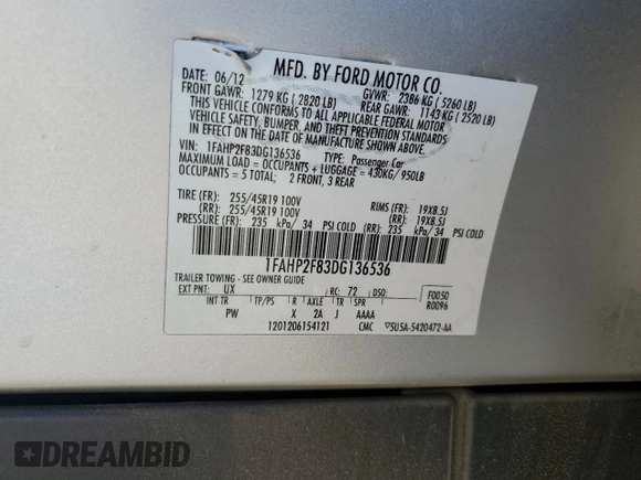 2013 Ford Taurus Limited with VIN 1FAHP2F83DG136536, listed as a Copart auction lot 46249785 with 146,396 mi miles and Salvage Title. Bid and sale history available at carsss.com. Image 12.