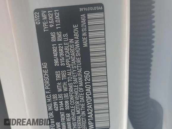 2023 Porsche Cayenne with VIN WP1AA2AY0PDA01250, listed as a Copart auction lot 85952904 with 17,752 mi miles and Salvage title. Bid and sale history available at DreamBid. Image 13.