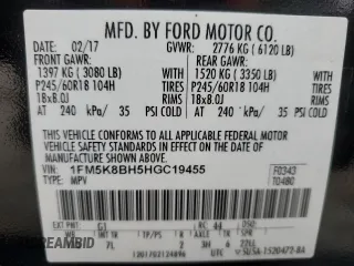 2017 Ford Explorer с VIN 1FM5K8BH5HGC19455, выставлен на аукционе Copart как лот 89093295 с пробегом 108 728 миль миль и Списание • Salvage title. История ставок и продаж доступна на DreamBid. Изображение 14.