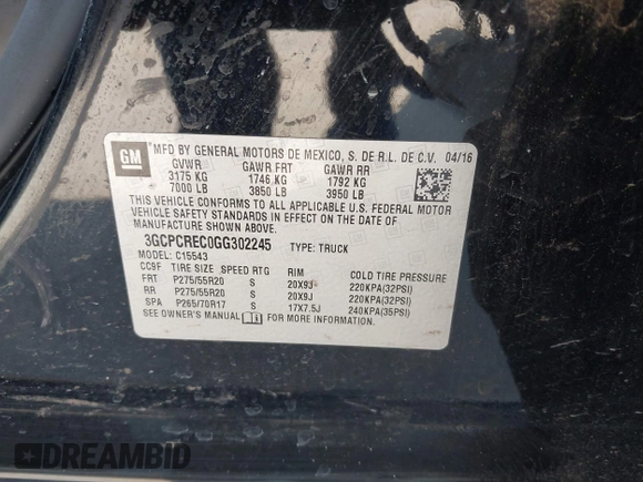 2016 Chevrolet Silverado 1500 LT with VIN 3GCPCREC0GG302245, listed as a IAAI auction lot 41997716 with 178,601 mi miles and . Bid and sale history available at DreamBid. Image 9.