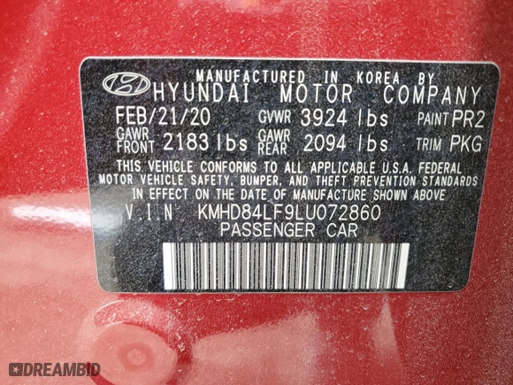 2020 Hyundai Elantra SEL with VIN KMHD84LF9LU072860, listed as a Copart auction lot 47260285 with 48,995 mi miles and Salvage Title. Bid and sale history available at carsss.com. Image 12.