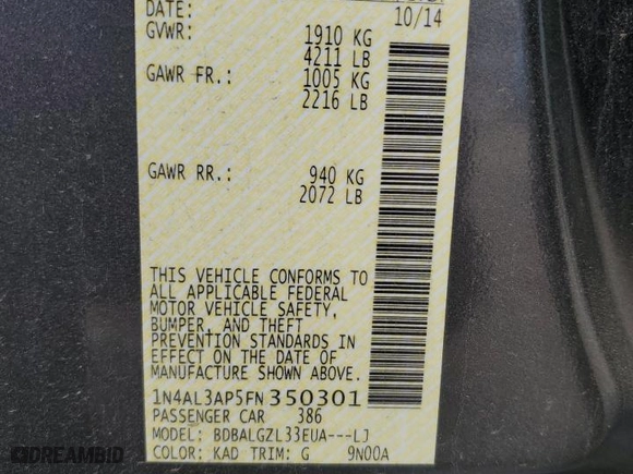 2015 Nissan Altima 2.5 S with VIN 1N4AL3AP5FN350301, listed as a Copart auction lot 51099115 with 128,090 mi miles and Salvage Title. Bid and sale history available at carsss.com. Image 13.