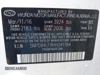 2017 Hyundai Elantra Limited z VIN 5NPD84LF8HH041184, wystawiony jako IAAI lot #42074978 z przebiegiem 39 595 mil mil oraz . Historia ofert i sprzedaży dostępna na DreamBid. Obrazek 9.