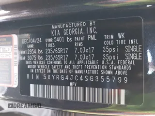 2025 Kia Sorento LX z VIN 5XYRG4JC4SG355799, wystawiony jako IAAI lot #41709416 z przebiegiem 1698 mil mil oraz . Historia ofert i sprzedaży dostępna na DreamBid. Obrazek 9.