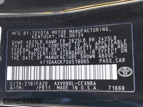 2025 Toyota Camry LE with VIN 4T1DAACK7SU518065, listed as a IAAI auction lot 41974635 with 17,279 mi miles and . Bid and sale history available at DreamBid. Image 9.