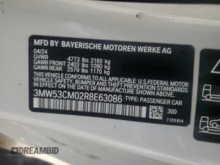 2024 BMW 2 Series M240i xDrive with VIN 3MW53CM02R8E63086, listed as a Copart auction lot 48104265 with 0 mi miles and Salvage Title. Bid and sale history available at carsss.com. Image 12.