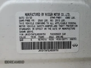 2020 Infiniti Q50 3.0t SPORT with VIN JN1EV7AP2LM208750, listed as a Copart auction lot 42870665 with 61,789 mi miles and Salvage Title. Bid and sale history available at carsss.com. Image 15.