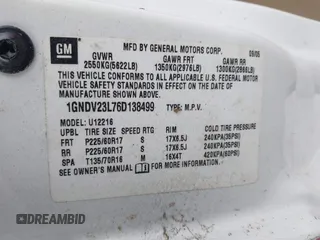 2006 Chevrolet Uplander LS Fleet with VIN 1GNDV23L76D138499, listed as a IAAI auction lot 41241378 with Not Provided miles. Bid and sale history available at carsss.com. Image 9.
