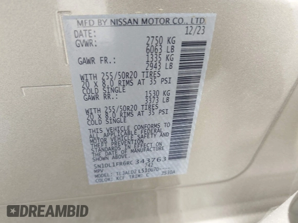2024 Infiniti QX60 Luxe with VIN 5N1DL1FR6RC343763, listed as a IAAI auction lot 42686502 with 3,791 mi miles and . Bid and sale history available at DreamBid. Image 9.