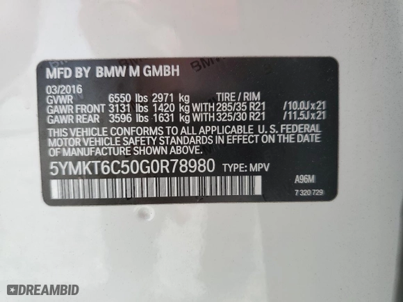 2016 BMW X5 M with VIN 5YMKT6C50G0R78980, listed as a Copart auction lot 45171984 with 74,593 mi miles. Bid and sale history available at carsss.com. Image 12.