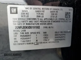 2013 Chevrolet Equinox LT with VIN 2GNFLEEK9D6191902, listed as a Copart auction lot 56036245 with 135,287 mi miles and Clean Title. Bid and sale history available at DreamBid. Image 12.