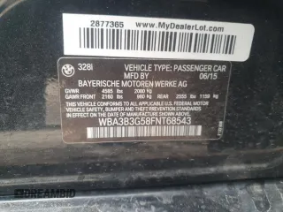 2015 BMW 3 Series 328i xDrive with VIN WBA3B3G58FNT68543, listed as a Copart auction lot 55594725 with 86,909 mi miles and Salvage title. Bid and sale history available at DreamBid. Image 12.