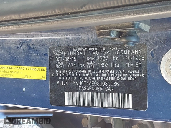 2016 Hyundai Accent SE with VIN KMHCT4AE0GU031186, listed as a IAAI auction lot 42027511 with 128,583 mi miles. Bid and sale history available at carsss.com. Image 9.