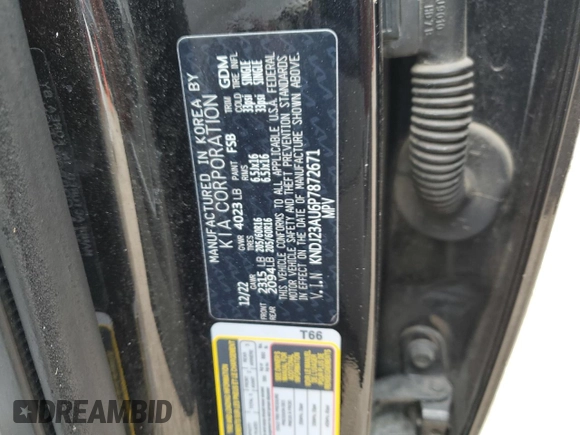 2023 Kia Soul LX with VIN KNDJ23AU6P7872671, listed as a Copart auction lot 45667415 with Not Provided miles and Salvage Title. Bid and sale history available at DreamBid. Image 12.