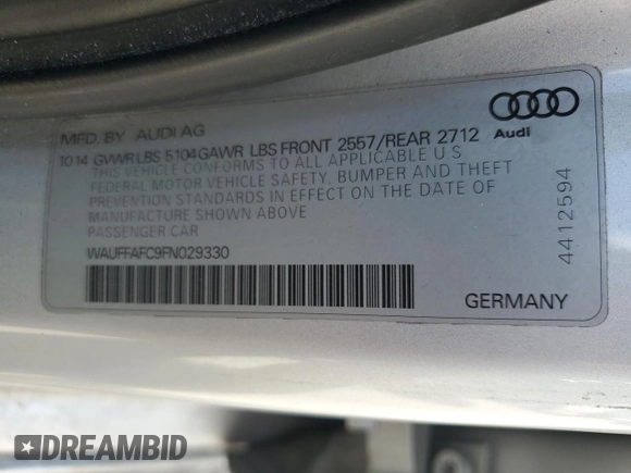 2015 Audi A6 2.0T Premium with VIN WAUFFAFC9FN029330, listed as a Copart auction lot 70253214 with 118,627 mi miles and Salvage Title. Bid and sale history available at carsss.com. Image 12.