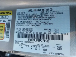 2018 Ford Fusion S z VIN 3FA6P0UU8JR271589, wystawiony jako IAAI lot #41318471 z przebiegiem 148 793 mil mil oraz . Historia ofert i sprzedaży dostępna na DreamBid. Obrazek 9.