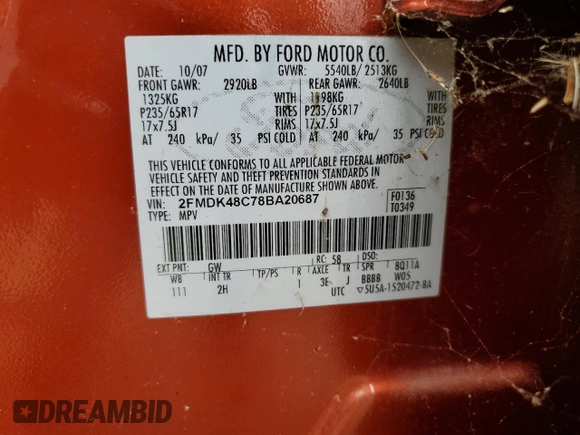 2008 Ford Edge SEL z VIN 2FMDK48C78BA20687, wystawiony jako Copart lot #54423775 z przebiegiem 140 648 mil mil oraz Czysty tytuł • Clean title. Historia ofert i sprzedaży dostępna na DreamBid. Obrazek 13.