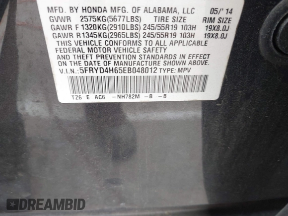 2014 Acura MDX Technology with VIN 5FRYD4H65EB048012, listed as a IAAI auction lot 42301843 with 223,062 mi miles and . Bid and sale history available at DreamBid. Image 9.