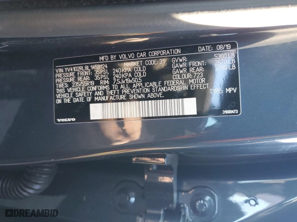 2020 Volvo XC60 Inscription with VIN YV4102RL8L1459124, listed as a Copart auction lot 46614525 with 81,037 mi miles and Salvage Title. Bid and sale history available at carsss.com. Image 13.