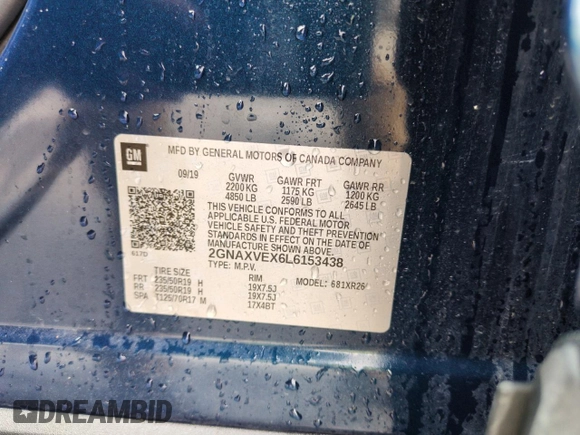 2020 Chevrolet Equinox LT z VIN 2GNAXVEX6L6153438, wystawiony jako Copart lot #52801875 z przebiegiem 96 183 mil mil oraz Szkoda całkowita • Salvage title. Historia ofert i sprzedaży dostępna na DreamBid. Obrazek 14.